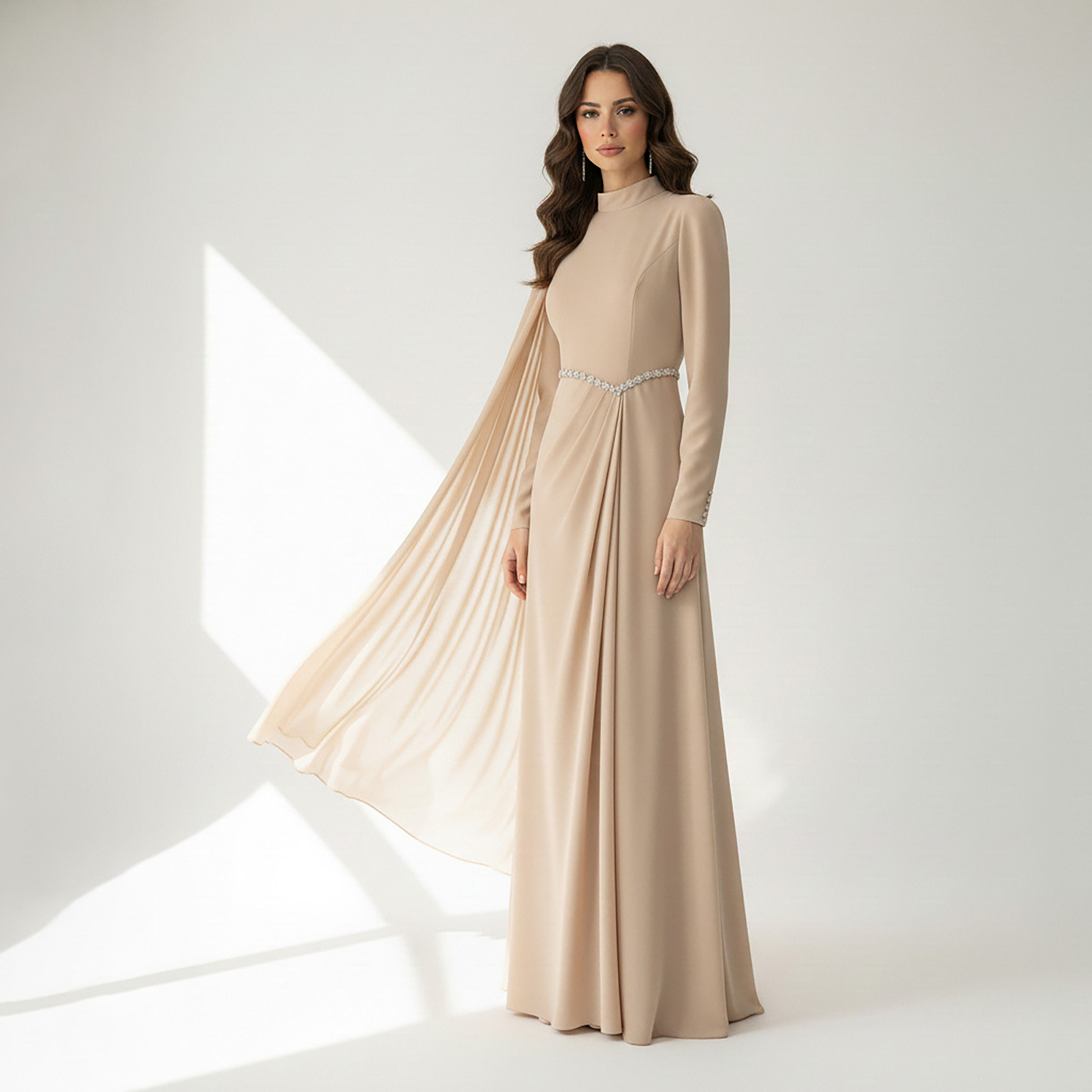 فستان سهرة ماكسي حريمي بتصميم مستقيم (كولوم) ضيق قماش كريب شيفون بياقة عالية من أكاديا-women-clothing-dresses-image-10