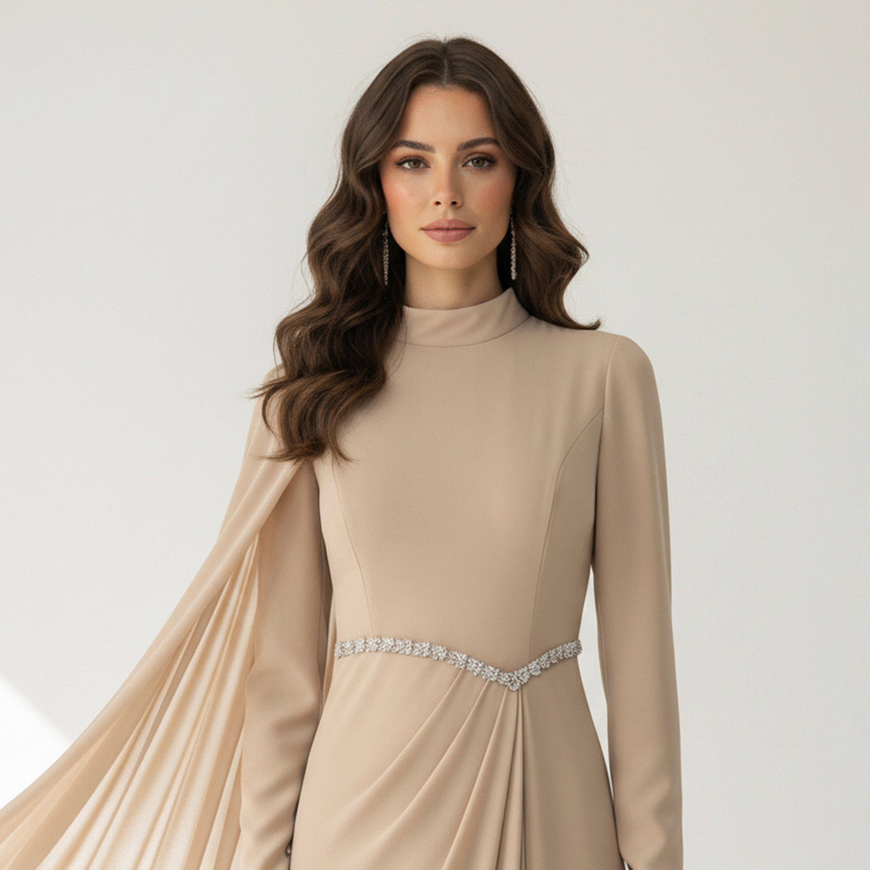 فستان سهرة ماكسي حريمي بتصميم مستقيم (كولوم) ضيق قماش كريب شيفون بياقة عالية من أكاديا-women-clothing-dresses-image-12