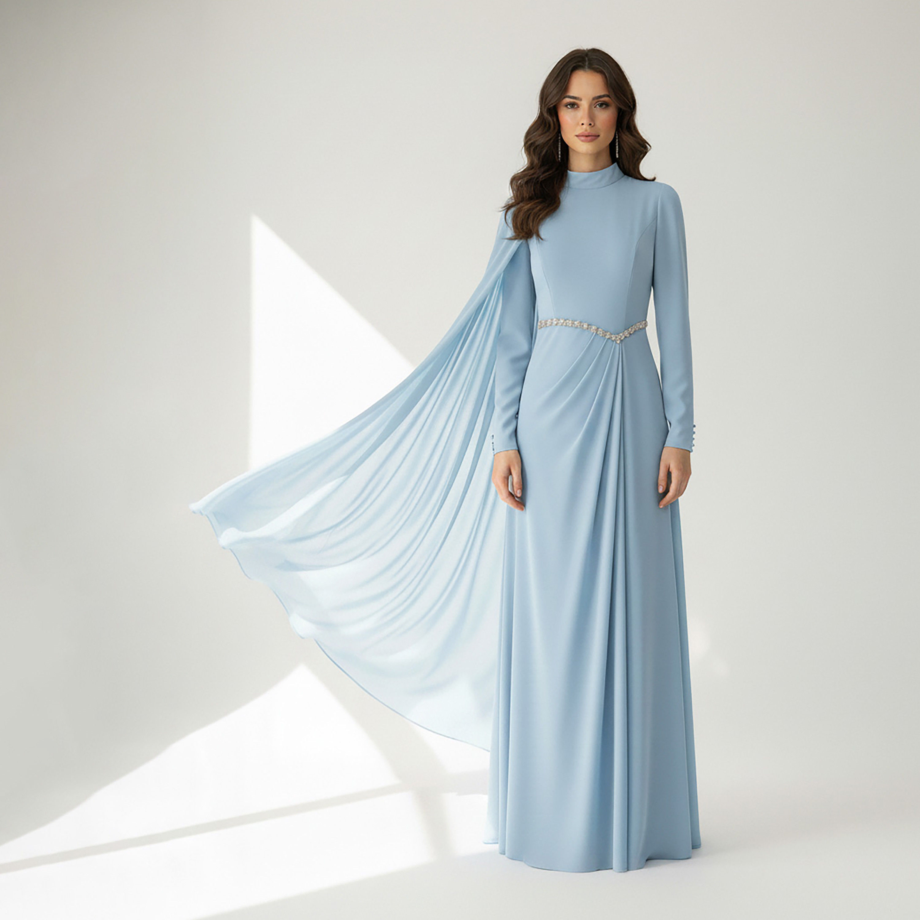 فستان سهرة ماكسي حريمي بتصميم مستقيم (كولوم) ضيق قماش كريب شيفون بياقة عالية من أكاديا-women-clothing-dresses-image-4