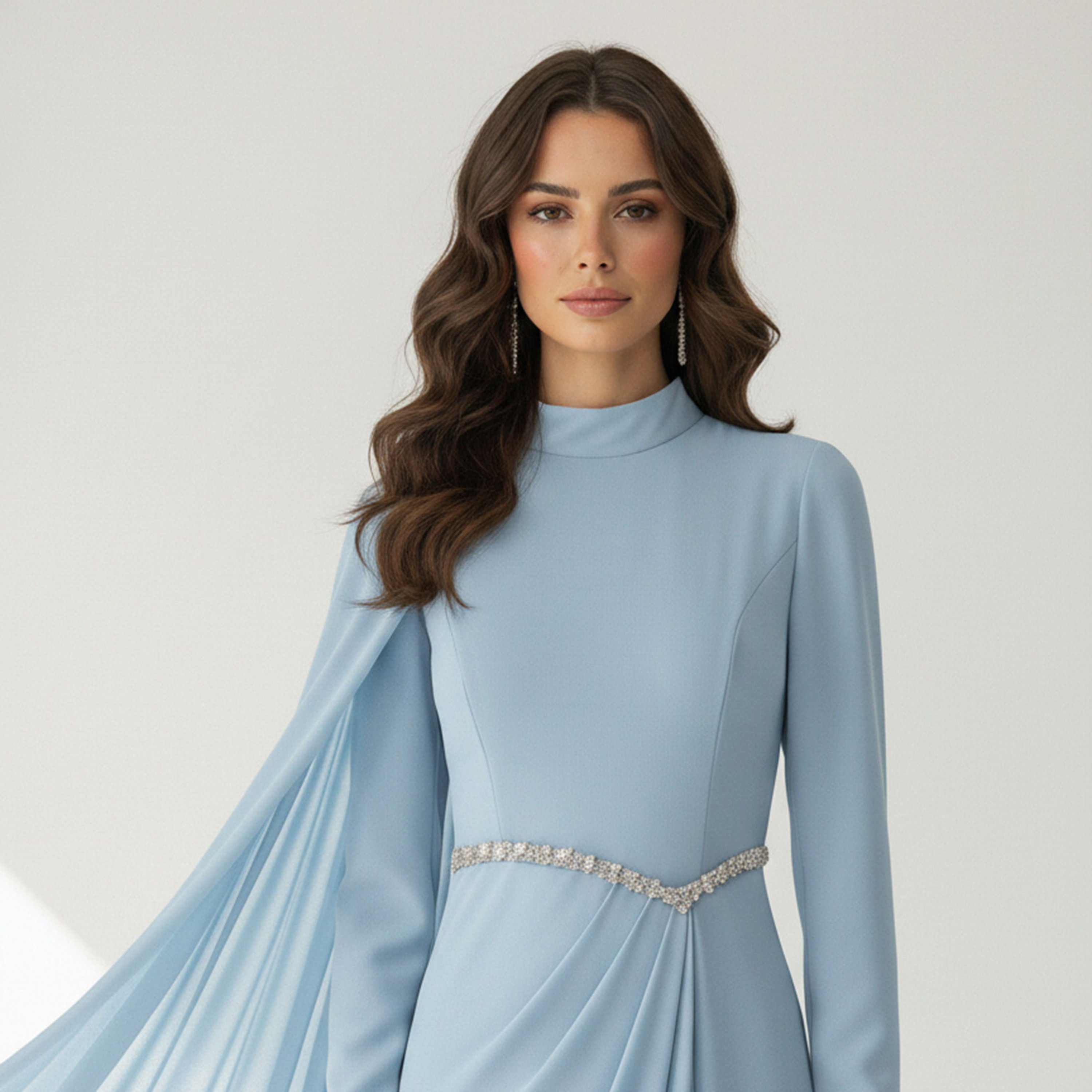 فستان سهرة ماكسي حريمي بتصميم مستقيم (كولوم) ضيق قماش كريب شيفون بياقة عالية من أكاديا-women-clothing-dresses-image-6