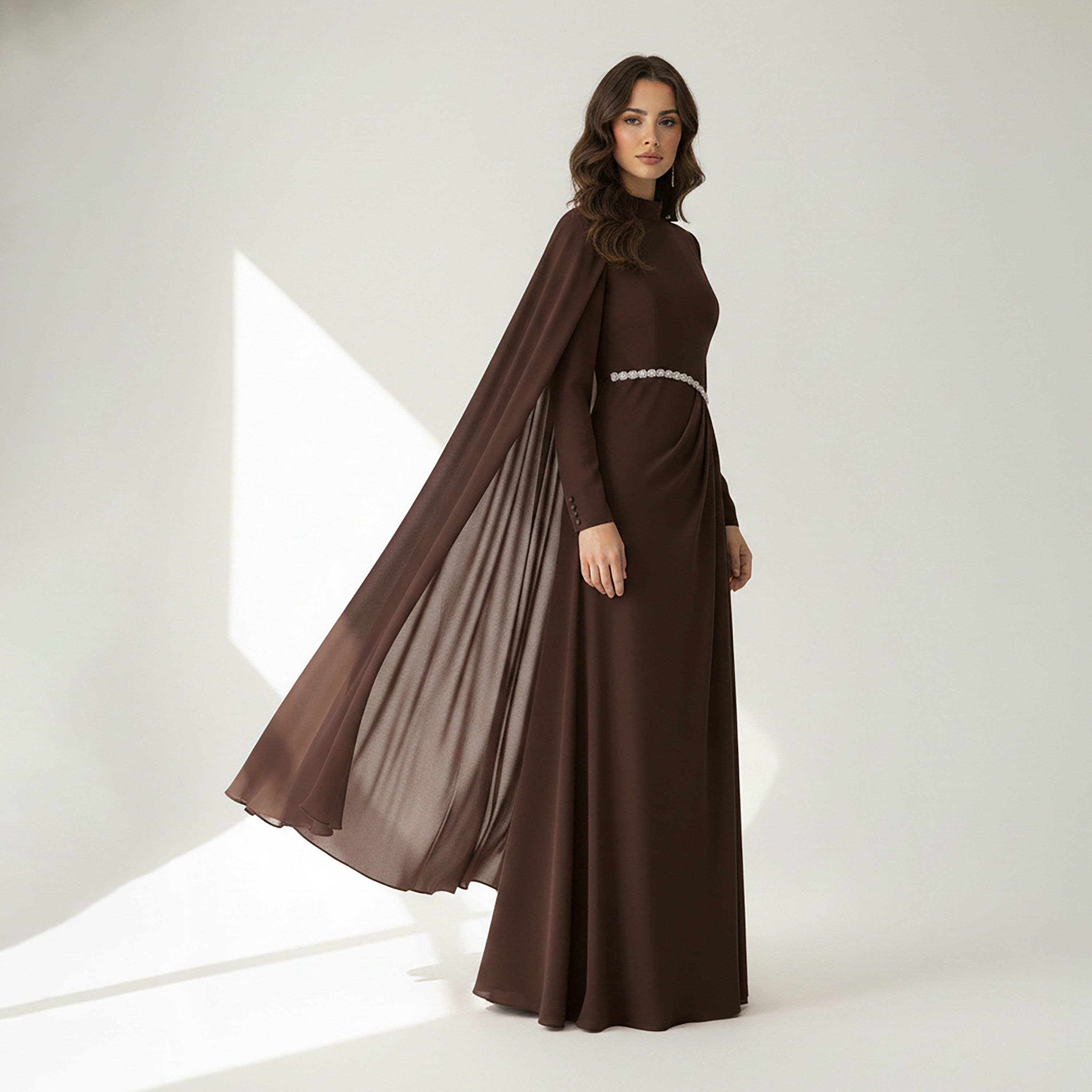 فستان سهرة ماكسي حريمي بتصميم مستقيم (كولوم) ضيق قماش كريب شيفون بياقة عالية من أكاديا-women-clothing-dresses-image-8