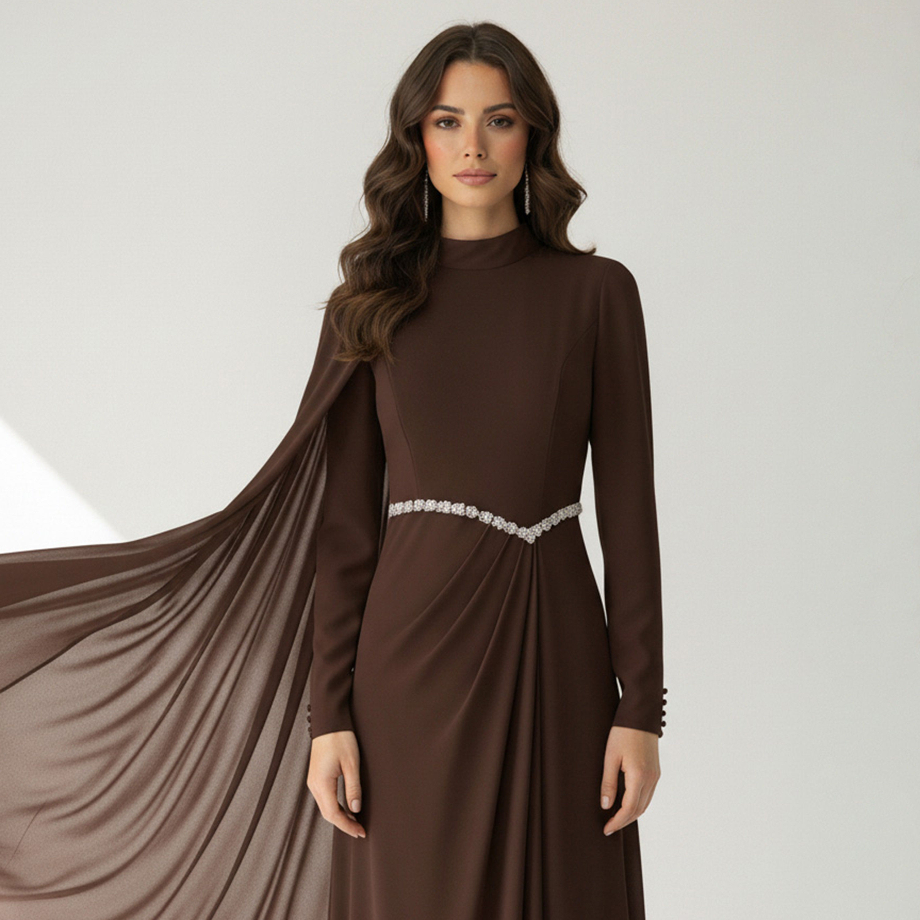 فستان سهرة ماكسي حريمي بتصميم مستقيم (كولوم) ضيق قماش كريب شيفون بياقة عالية من أكاديا-women-clothing-dresses-image-9