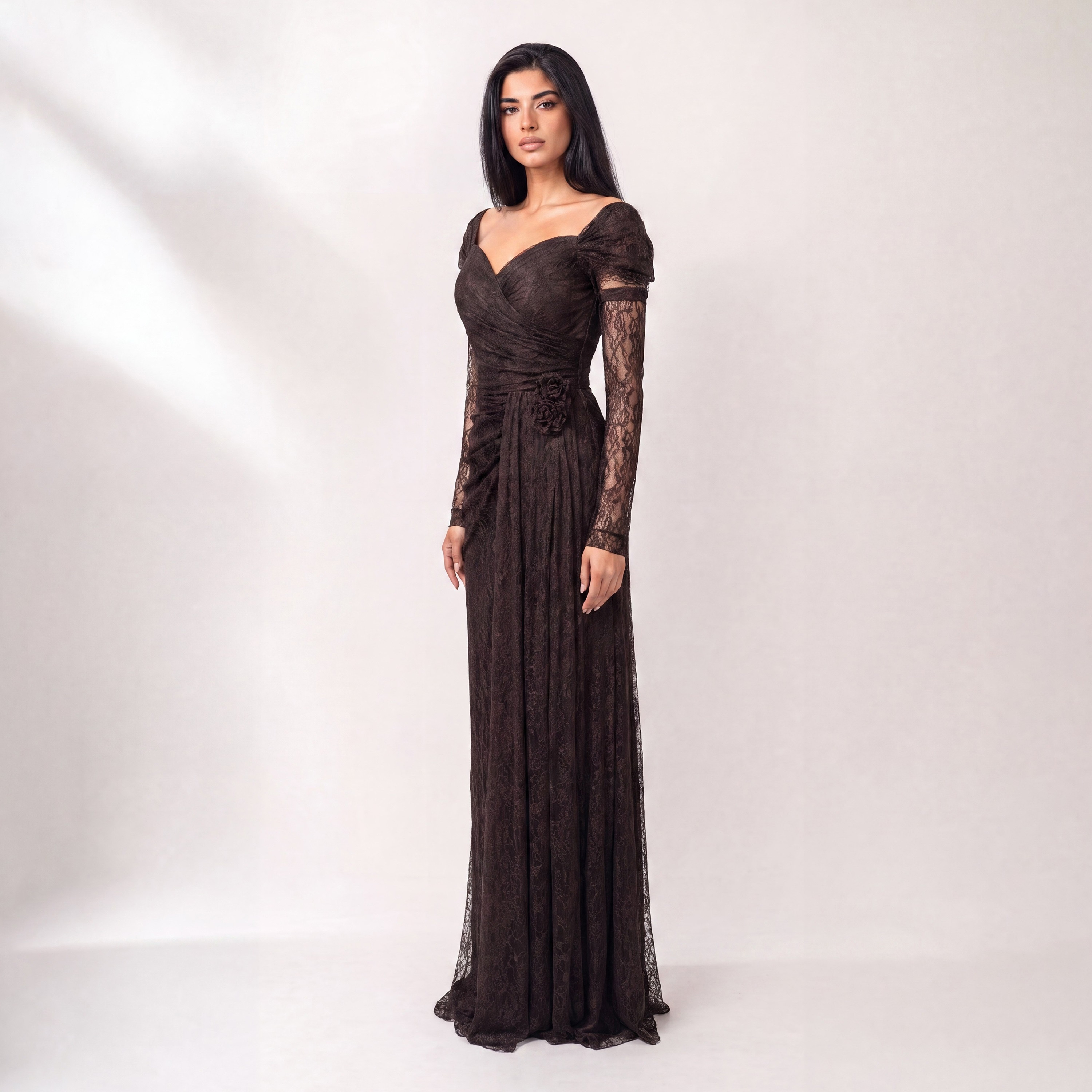 Akadia All-Over Lace Dantel Sweetheart Neck Fitted Sleeves Column Women's Evening Maxi Dress-women-clothing-dresses-image-2