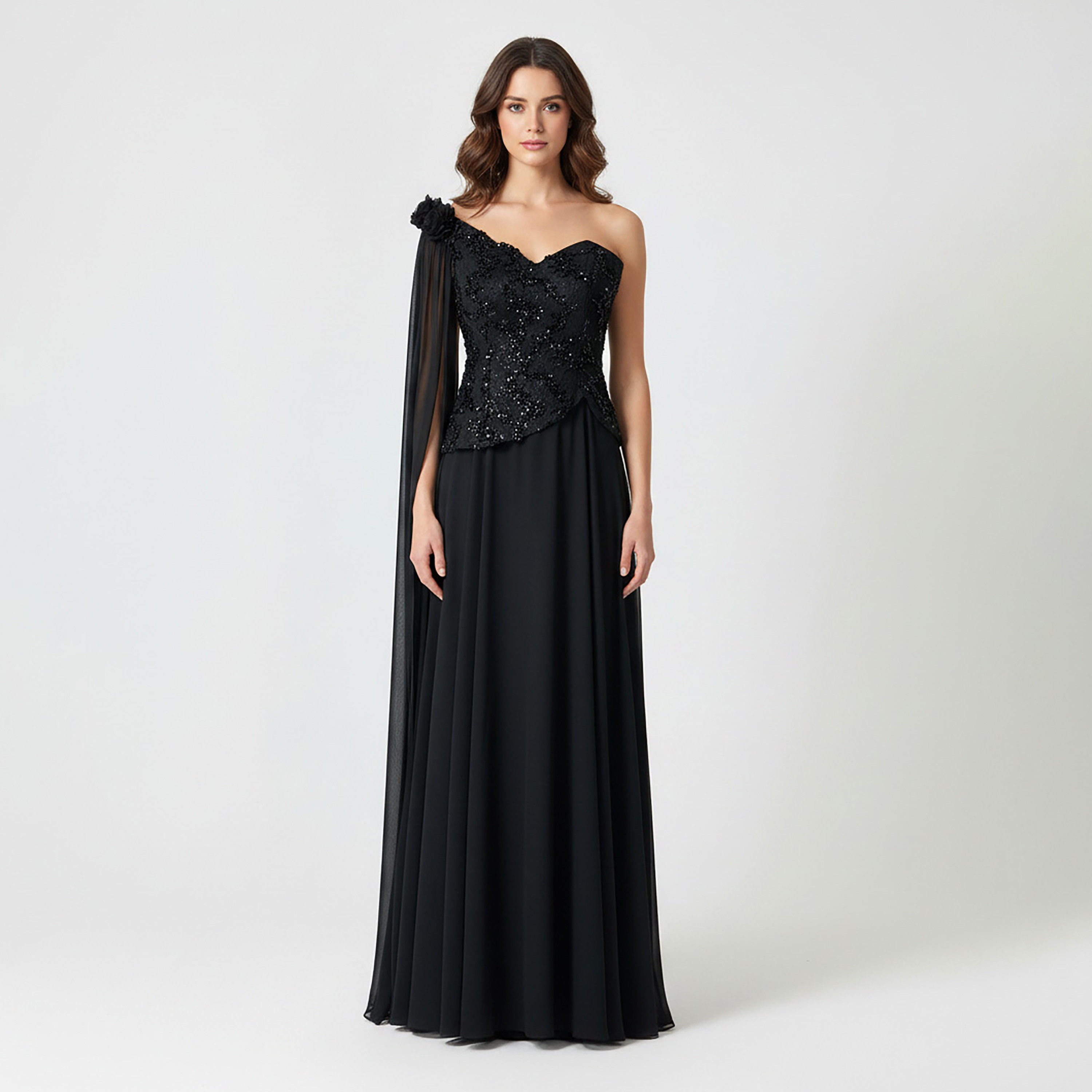 Akadia Embellished Chiffon One-Shoulder Asymmetric Fit & Flared Women's Evening Maxi Dress-women-clothing-dresses-image-9