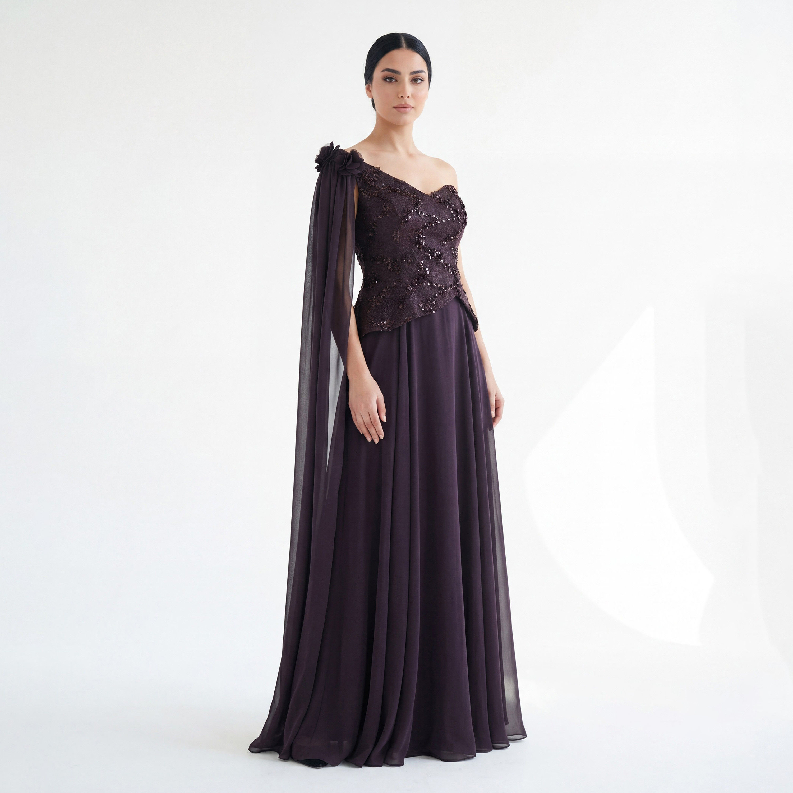 Akadia Embellished Chiffon One-Shoulder Asymmetric Fit & Flared Women's Evening Maxi Dress-women-clothing-dresses-image-5