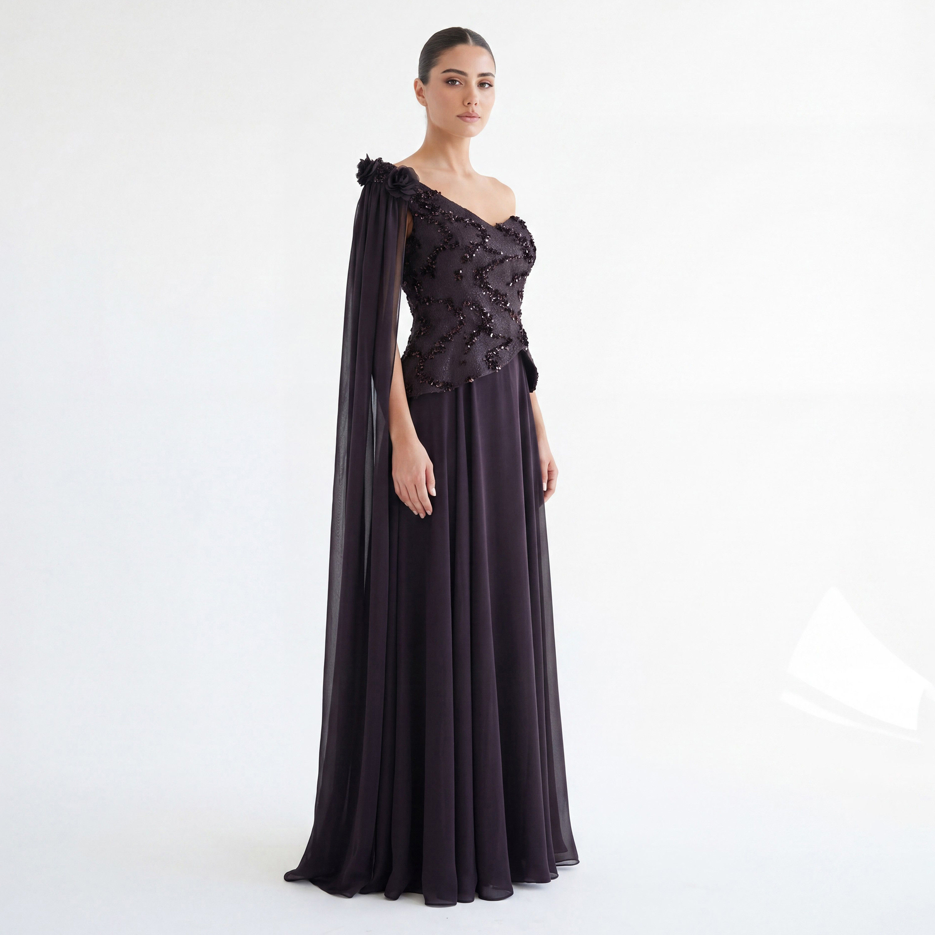 Akadia Embellished Chiffon One-Shoulder Asymmetric Fit & Flared Women's Evening Maxi Dress-women-clothing-dresses-image-6