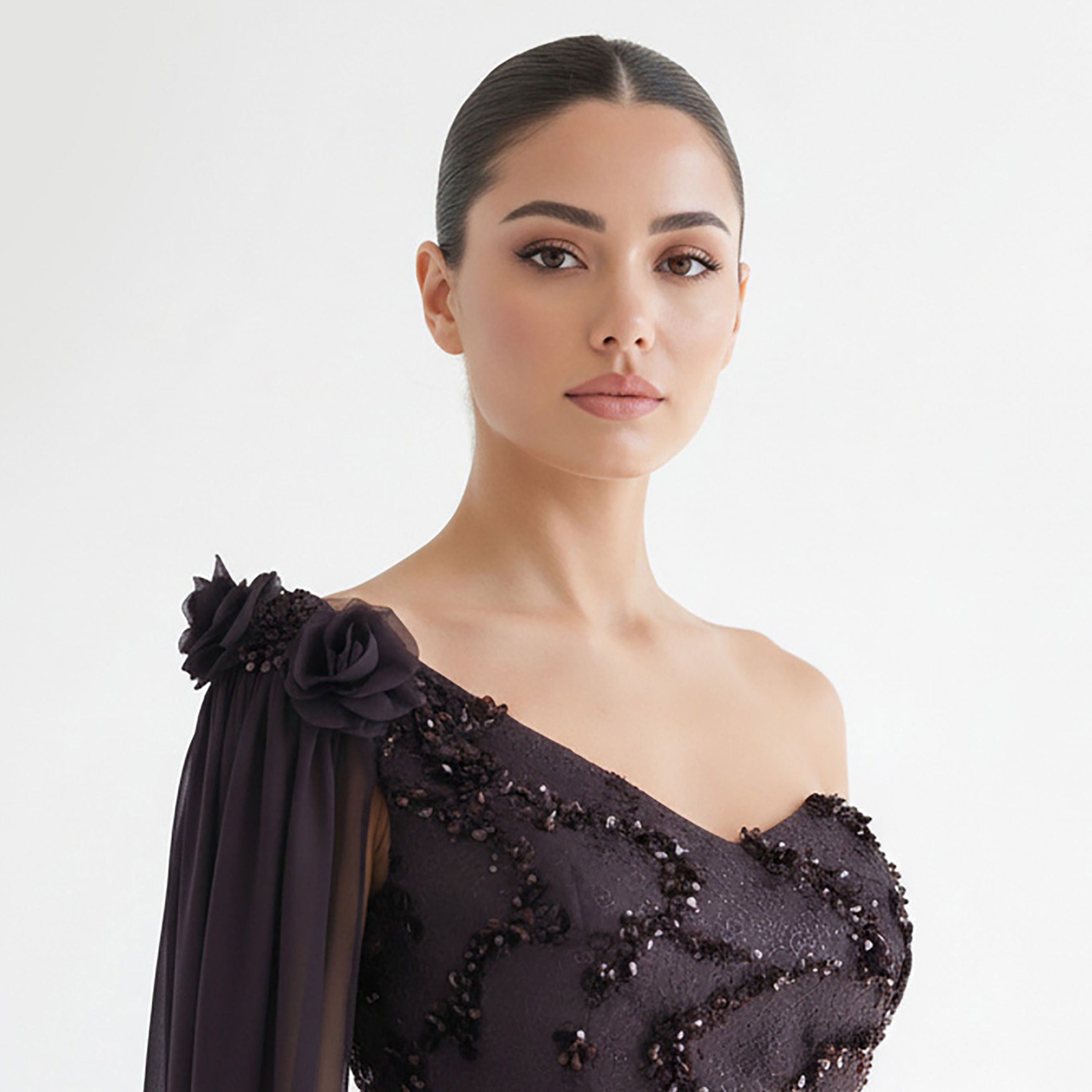 Akadia Embellished Chiffon One-Shoulder Asymmetric Fit & Flared Women's Evening Maxi Dress-women-clothing-dresses-image-8