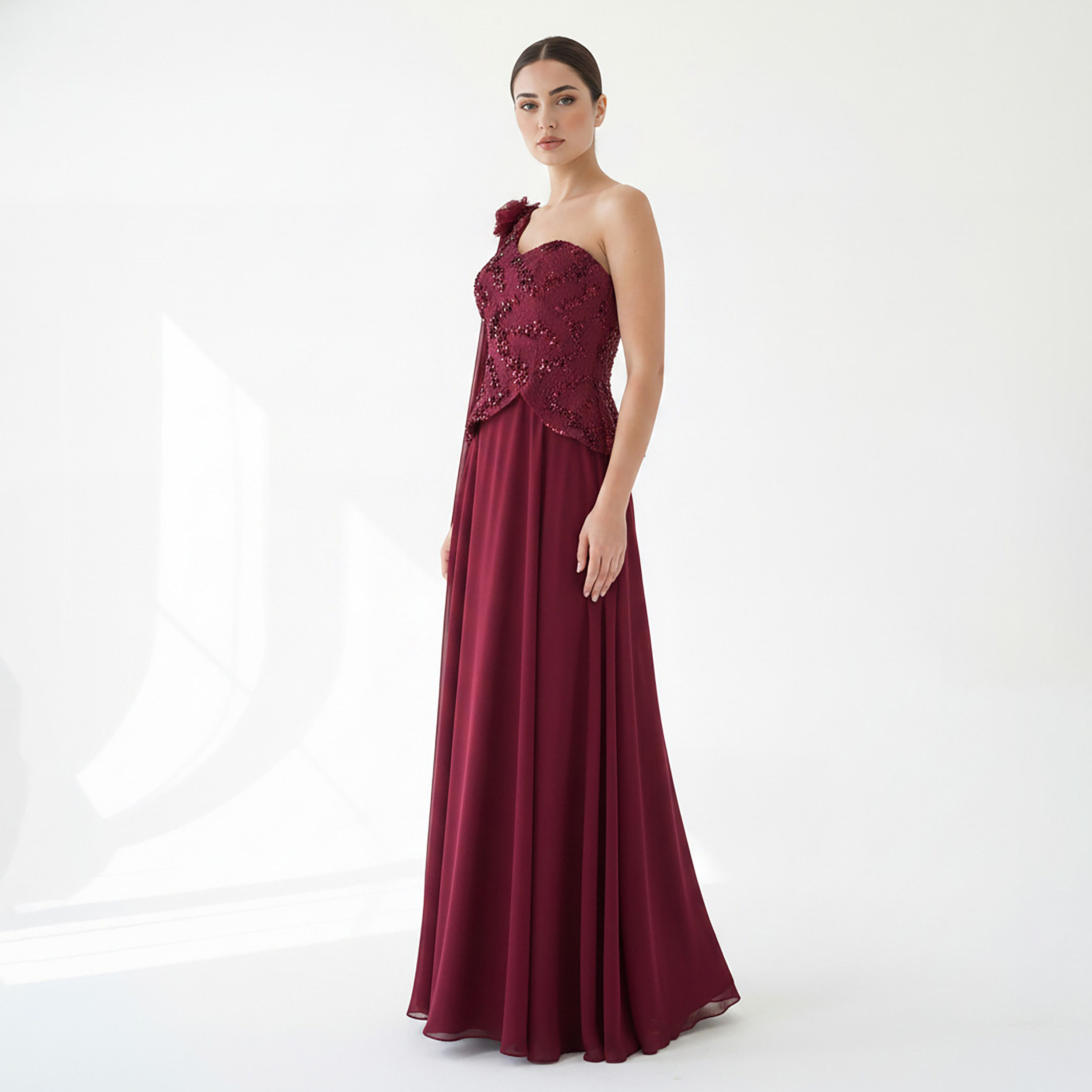 Akadia Embellished Chiffon One-Shoulder Asymmetric Fit & Flared Women's Evening Maxi Dress-women-clothing-dresses-image-2