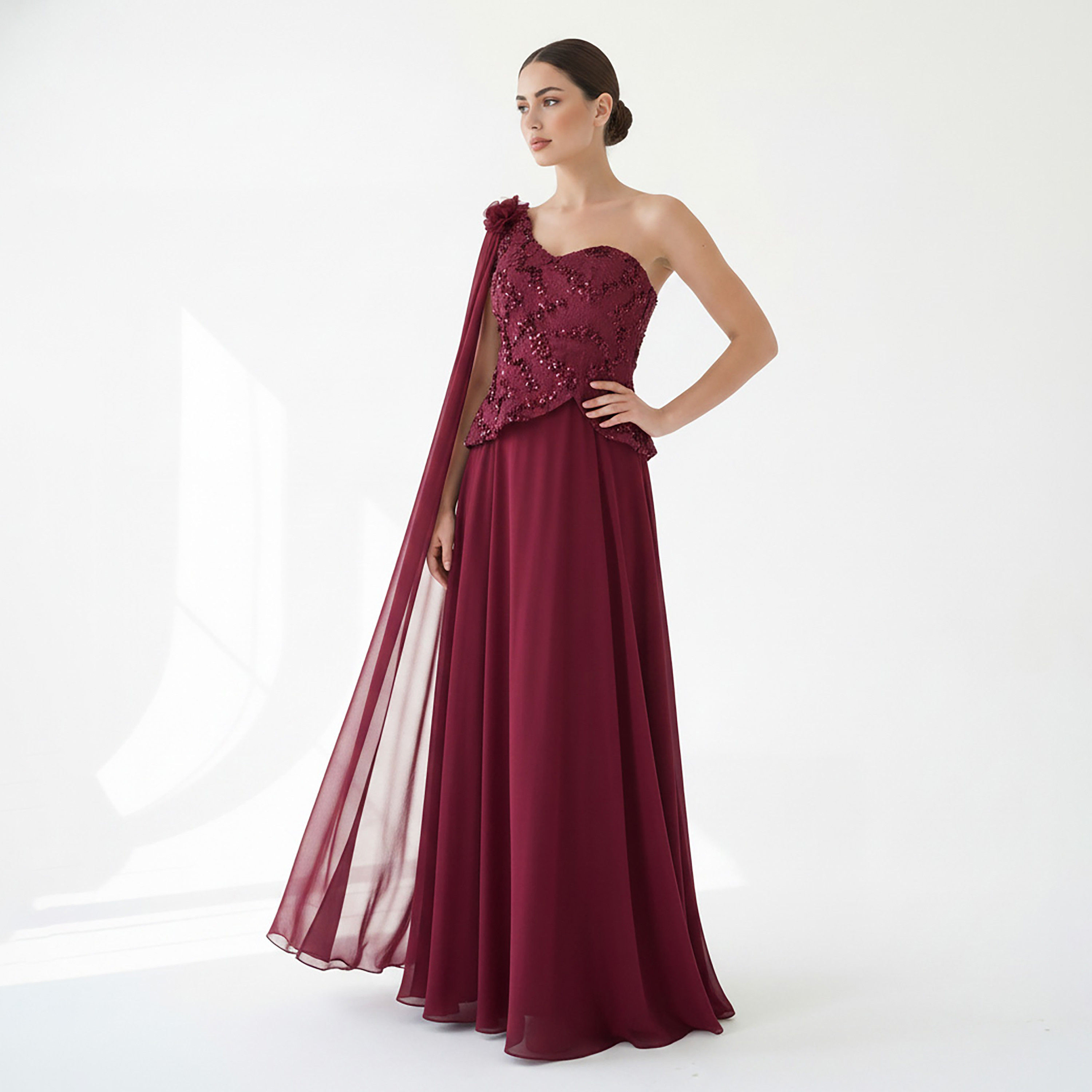 Akadia Embellished Chiffon One-Shoulder Asymmetric Fit & Flared Women's Evening Maxi Dress-women-clothing-dresses-image-3
