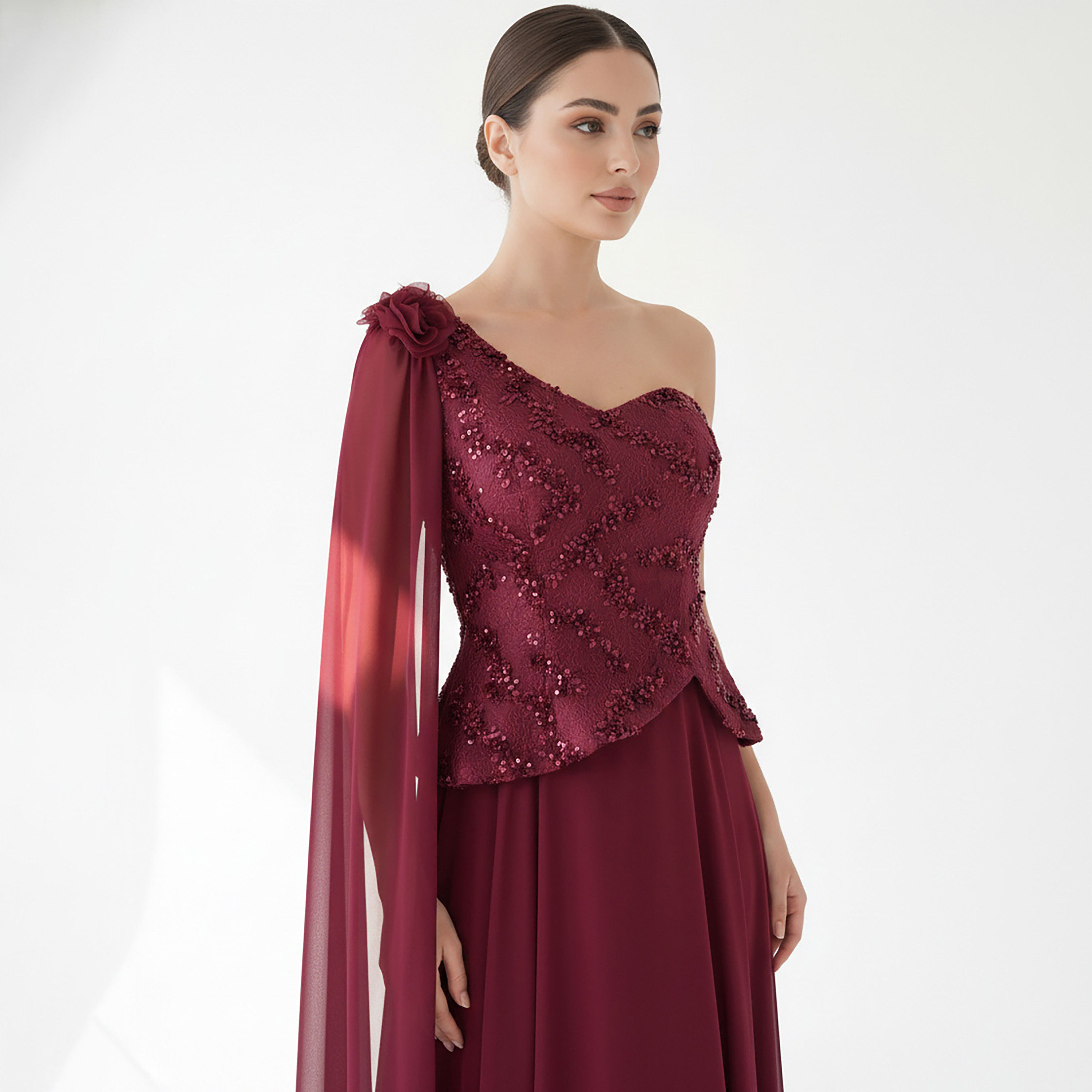 Akadia Embellished Chiffon One-Shoulder Asymmetric Fit & Flared Women's Evening Maxi Dress-women-clothing-dresses-image-4
