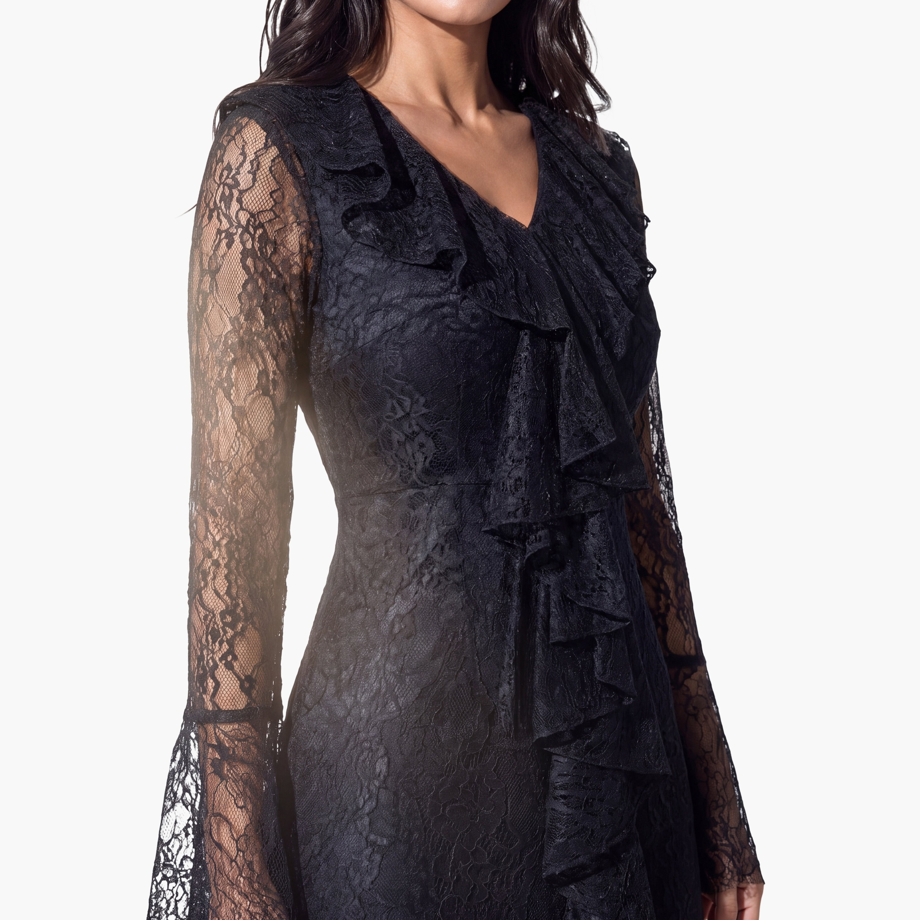 Akadia All-Over Lace Ruffled Dantel Bell Sleeves Fit & Flared Women's Evening Maxi Dress-women-clothing-dresses-image-12
