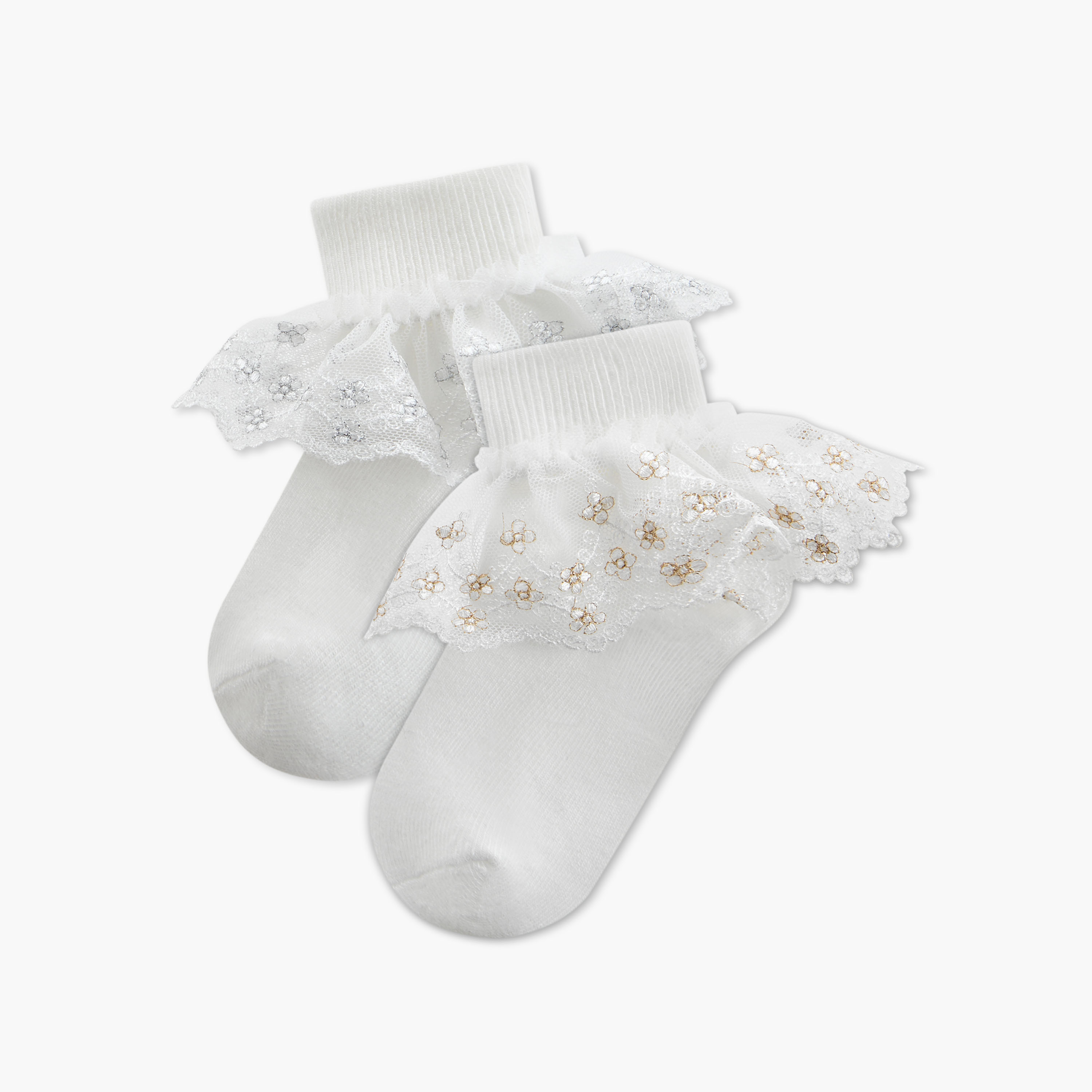 Pack of 2 Flora Bella Girls Socks with Lace Frill-girls-accessories-socks-image-1
