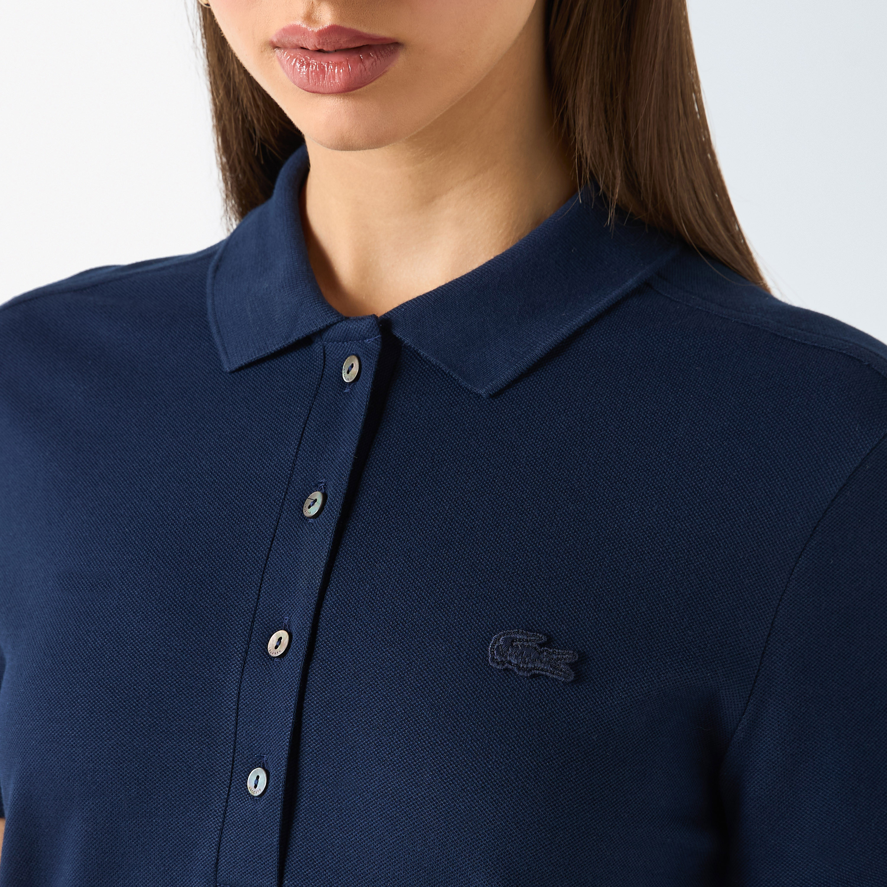 Lacoste Solid Polo T-shirt Dress with Short Sleeves-women-clothing-dresses-image-4