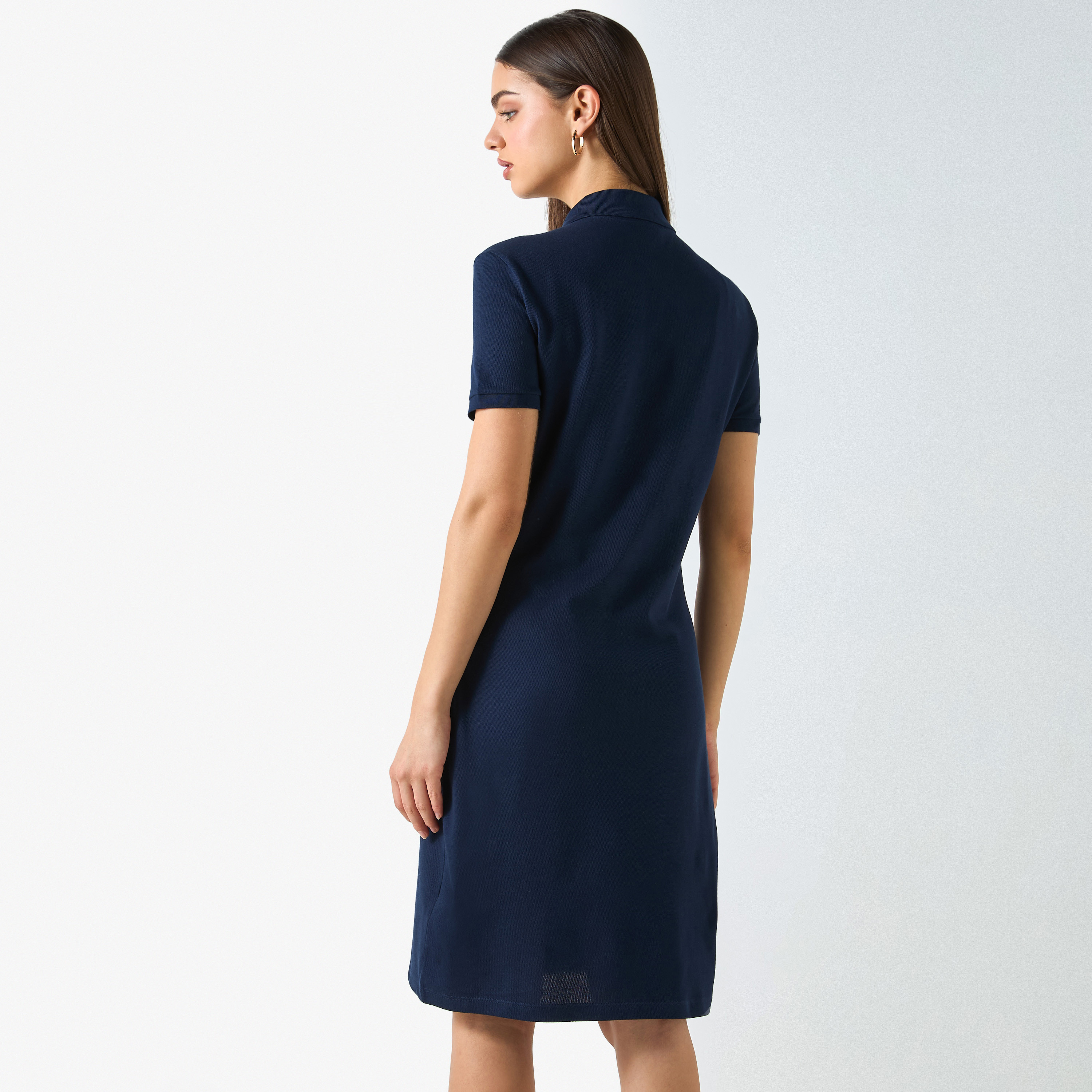 Shop Lacoste Solid Polo T-shirt Dress with Short Sleeves