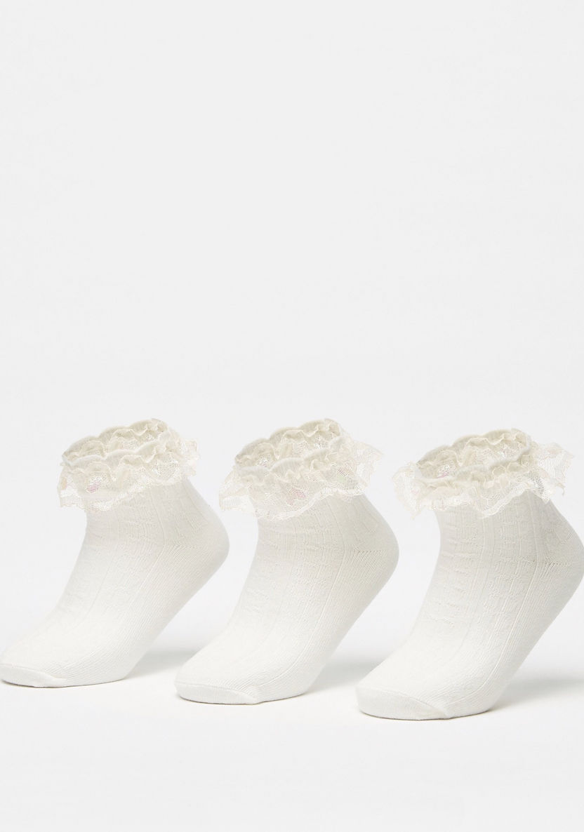 Textured Frill Detail Ankle Length Socks - Set of 3-Girl%27s Socks & Tights-image-0