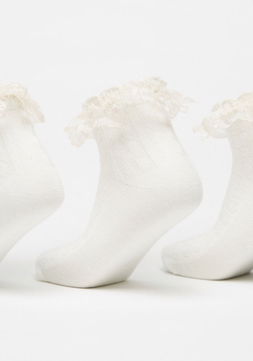 Textured Frill Detail Ankle Length Socks - Set of 3-Girl%27s Socks & Tights-image-2