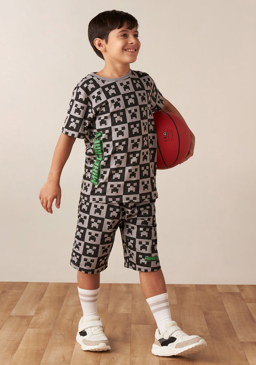All-Over Minecraft Print T-shirt and Shorts Set-Clothes Sets-image-0