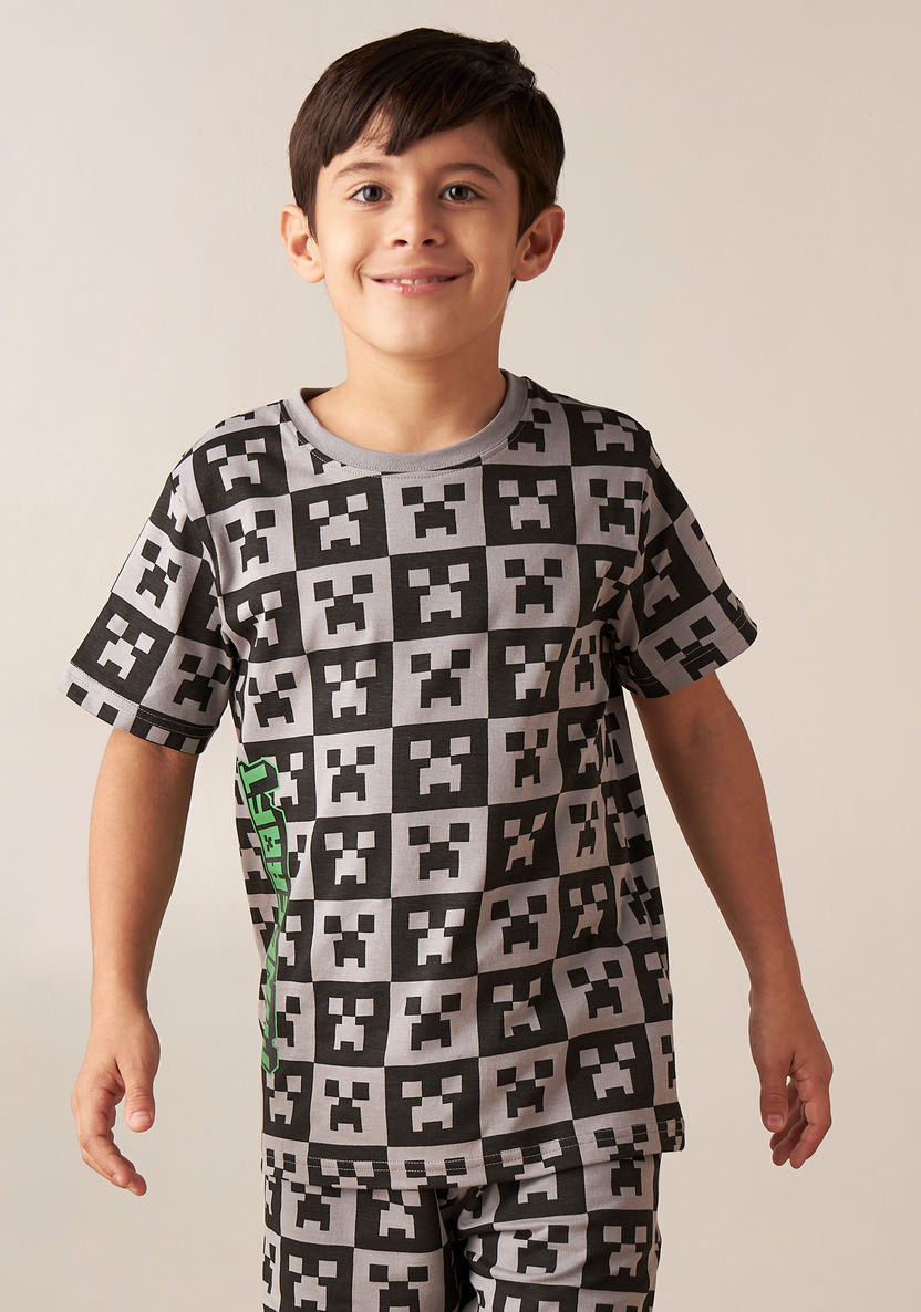 All-Over Minecraft Print T-shirt and Shorts Set-Clothes Sets-image-1
