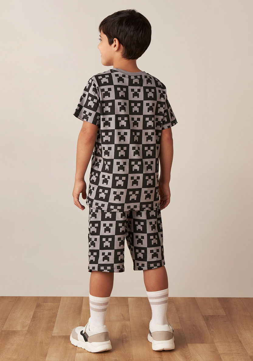 All-Over Minecraft Print T-shirt and Shorts Set-Clothes Sets-image-4