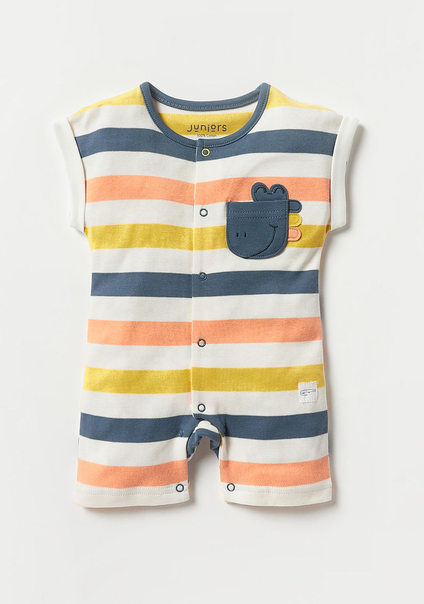 Juniors Striped Romper with Round Neck and Button Closure-Rompers%2C Dungarees and Jumpsuits-image-0