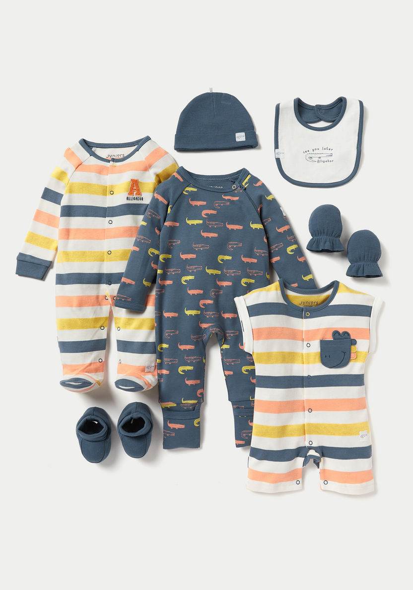 Juniors Striped Romper with Round Neck and Button Closure-Rompers%2C Dungarees and Jumpsuits-image-4