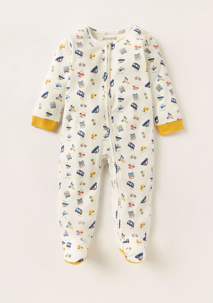 Juniors Car Print Closed Feet Sleepsuit with Long Sleeves-Sleepsuits-image-0