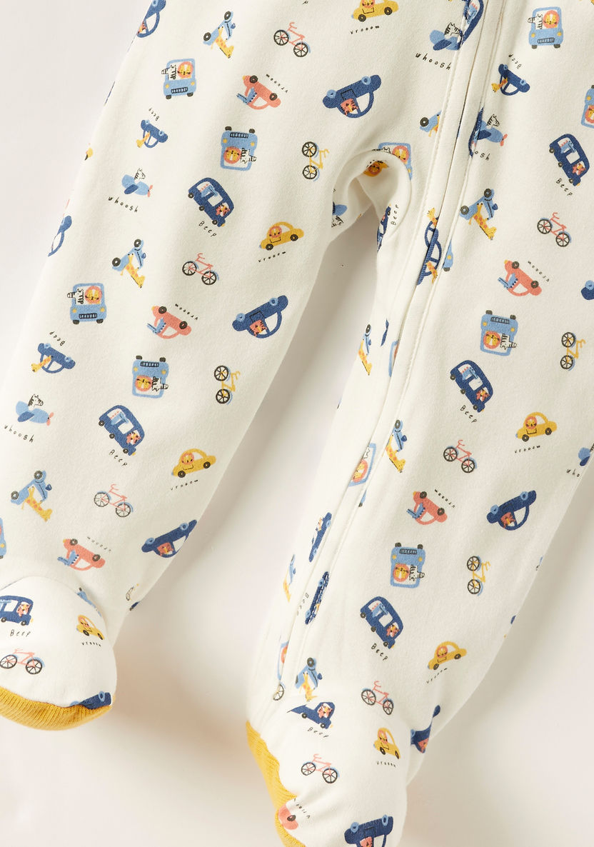 Juniors Car Print Closed Feet Sleepsuit with Long Sleeves-Sleepsuits-image-2