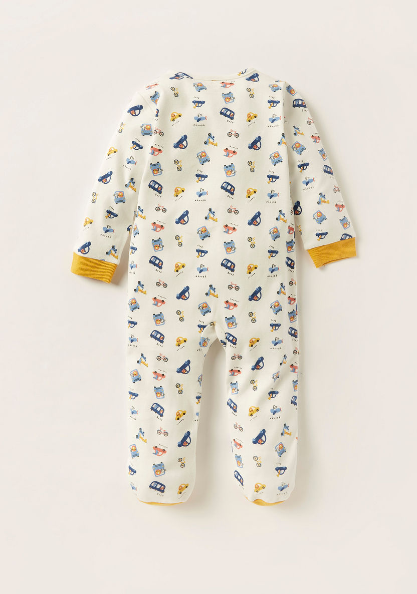 Juniors Car Print Closed Feet Sleepsuit with Long Sleeves-Sleepsuits-image-3