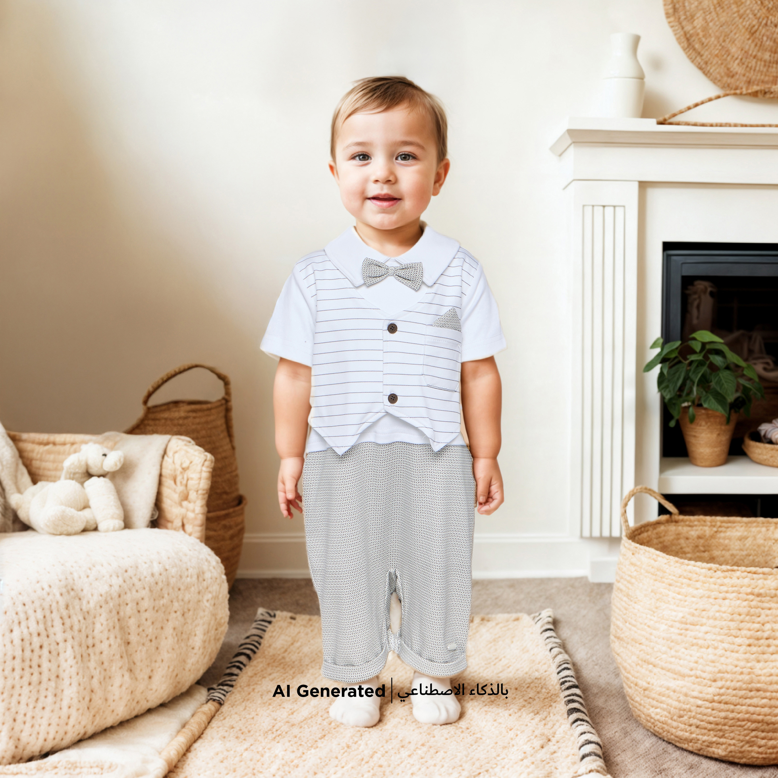 أفرول بطبعات بأكمام قصيرة وياقة عادية وفيونكة من جيجلز-baby-boys-clothing-rompers-image-6