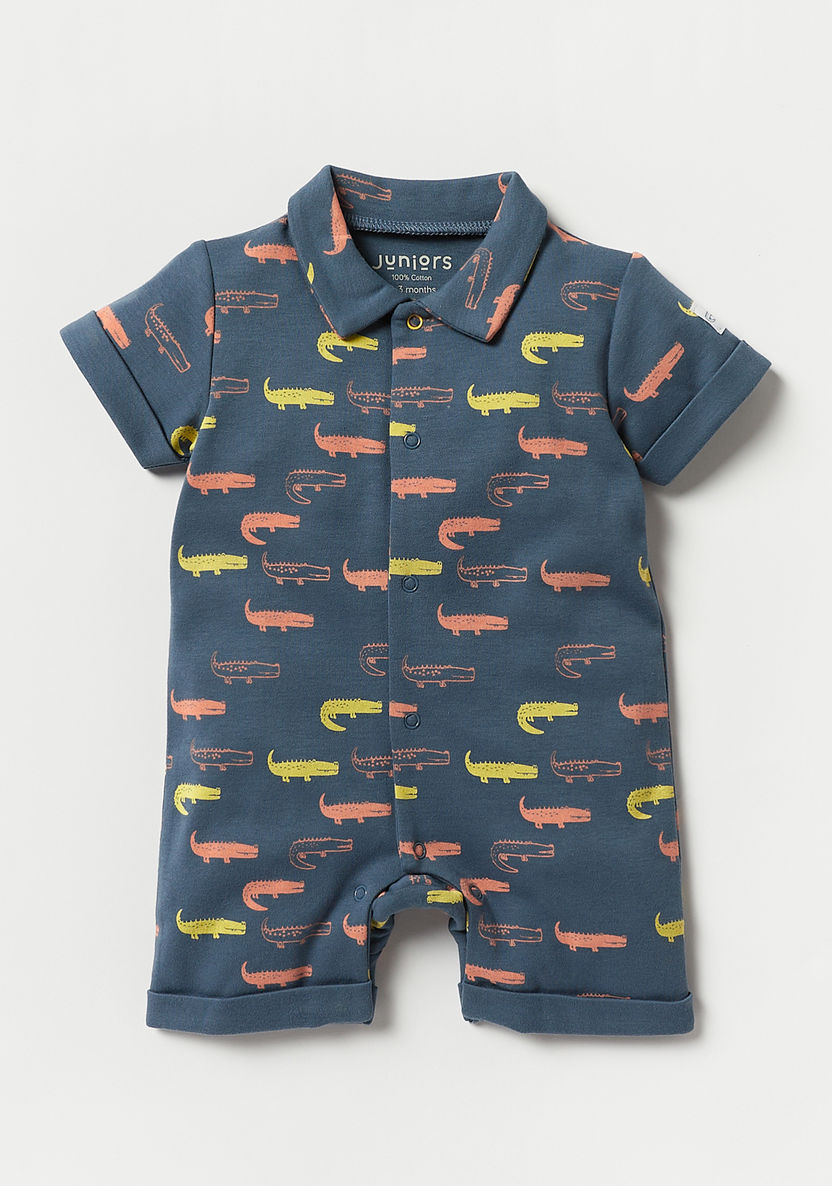 Juniors All Over Print Rompers with Collar and Short Sleeves-Rompers%2C Dungarees and Jumpsuits-image-0