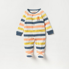Juniors Striped Closed Feet Sleepsuit with Long Sleeves and Button Closure