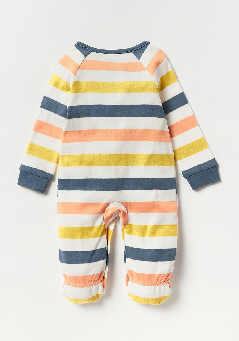 Juniors Striped Closed Feet Sleepsuit with Long Sleeves and Button Closure-Sleepsuits-image-3