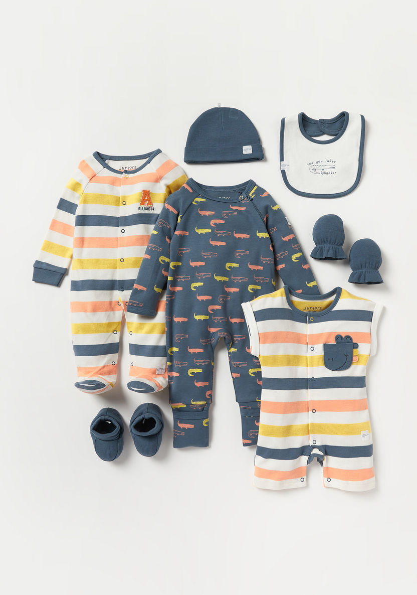 Juniors Striped Closed Feet Sleepsuit with Long Sleeves and Button Closure-Sleepsuits-image-4