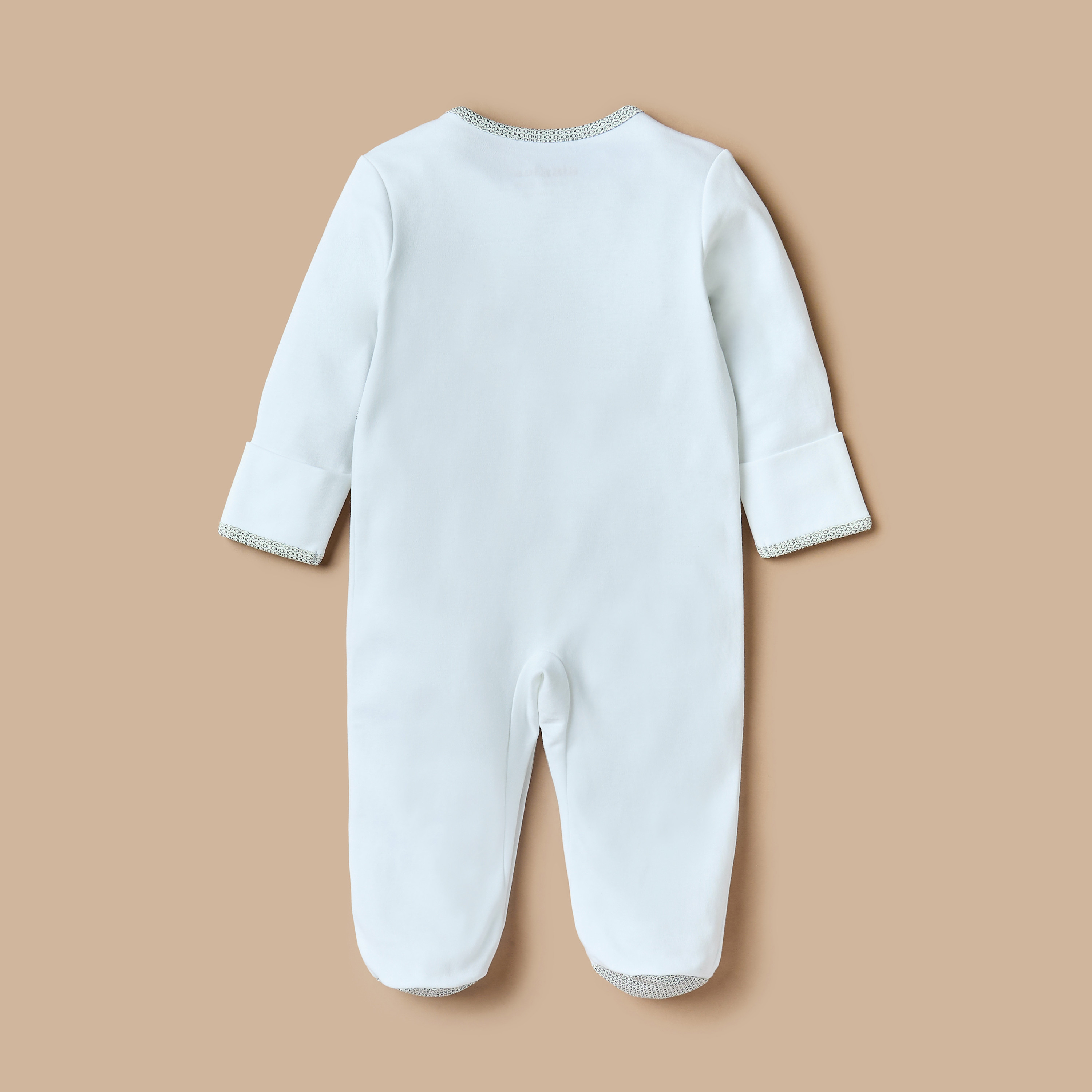 Giggles Bow Applique Footed Sleepsuit with Long Sleeves and Snap Button Closure-baby-boys-clothing-nightwear-sleepsuits-image-2