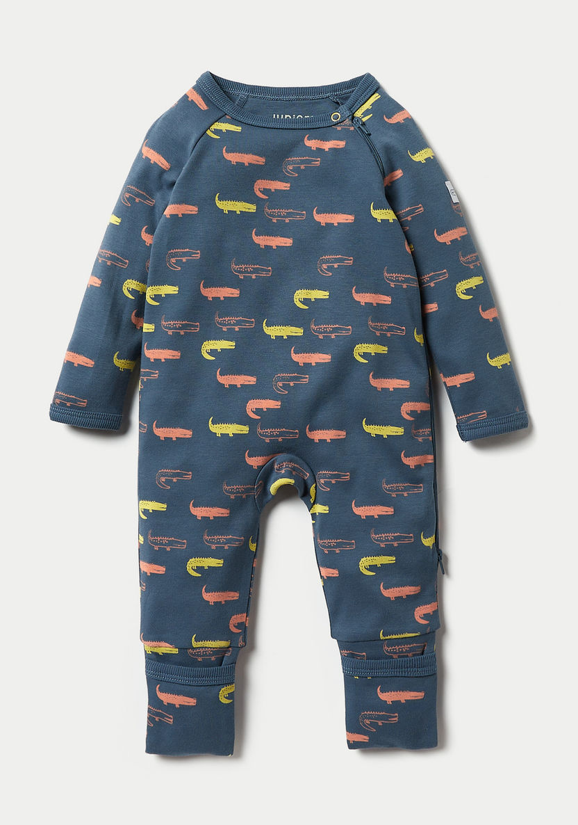 Juniors Alligator Print Sleepsuit with Long Sleeves and Button Closure-Sleepsuits-image-0