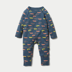 Juniors Alligator Print Sleepsuit with Long Sleeves and Button Closure