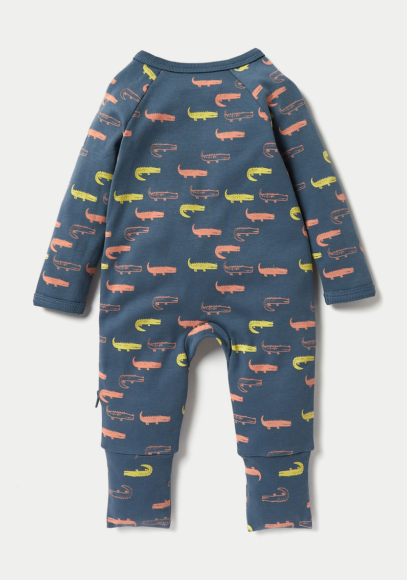 Juniors Alligator Print Sleepsuit with Long Sleeves and Button Closure-Sleepsuits-image-3