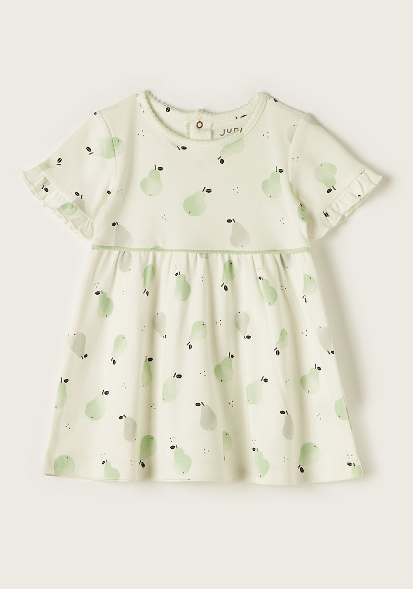 Juniors Pear Print Dress with Round Neck and Short Sleeves-Dresses%2C Gowns and Frocks-image-0