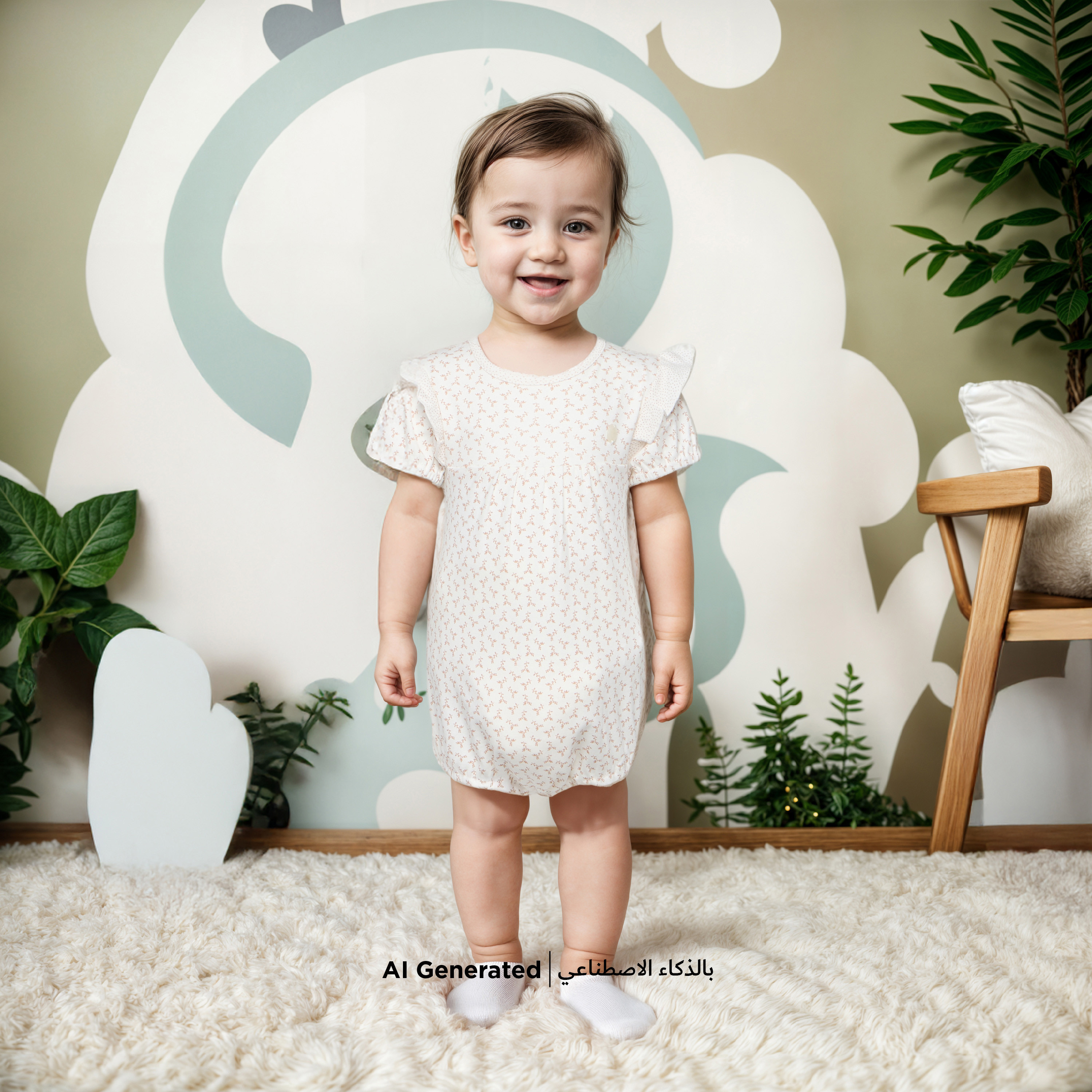 أفرول بأزرار إغلاق كبّاسة وتفاصيل كشكش وطبعات أزهار من جيجلز-baby-girls-clothing-rompers-image-7