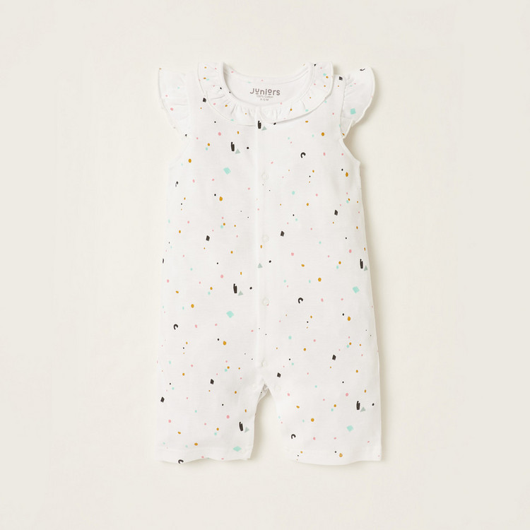 Juniors All-Over Printed Romper with Short Sleeves