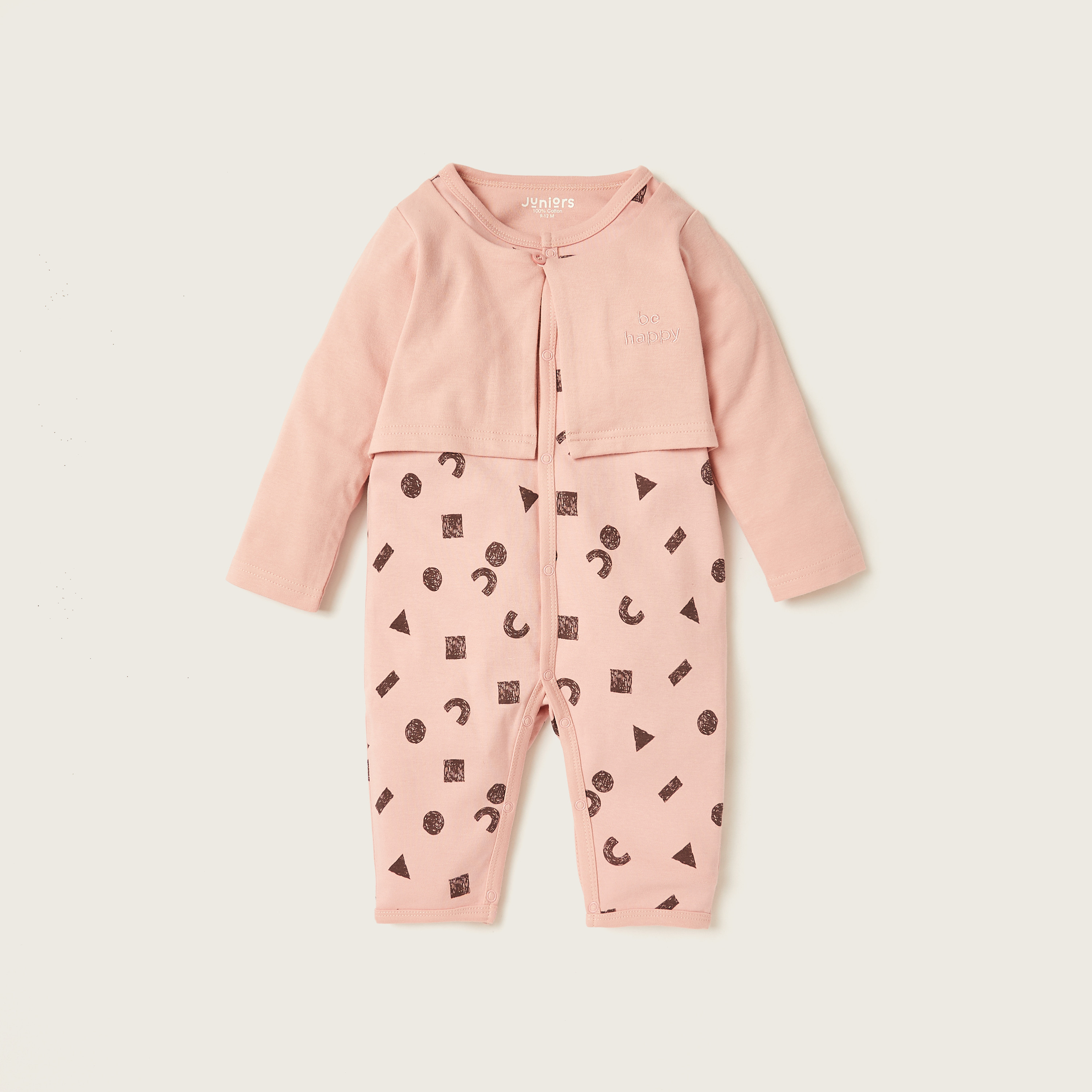 Juniors Printed Sleepsuit with Long Sleeves-baby-girls-clothing-nightwear-sleepsuits-image-1