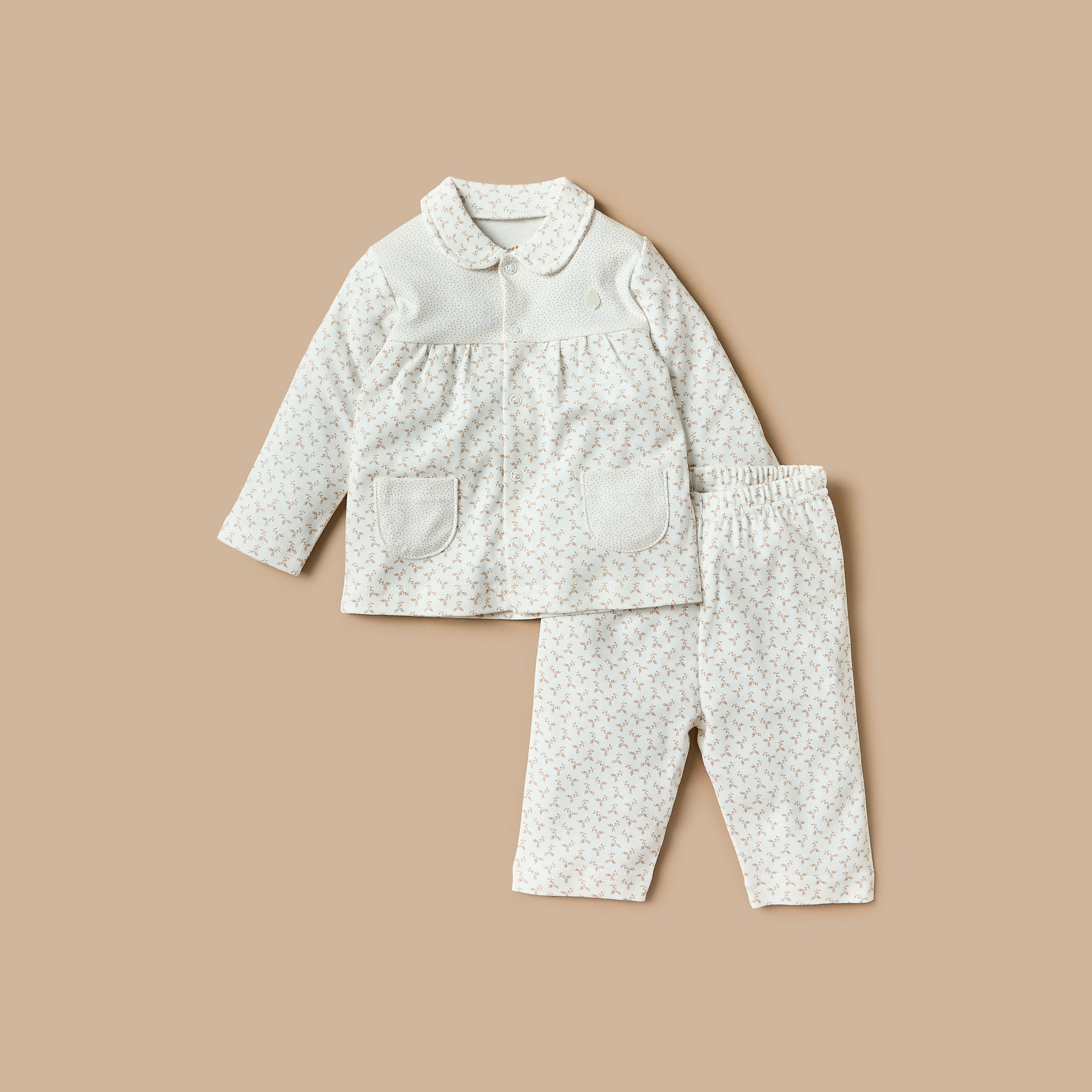 طقم بنطلون بيجاما بخصر مطاطي وقميص بأكمام طويلة وطبعات زهرية من جيجلز-baby-girls-clothing-nightwear-pyjamasets-image-1
