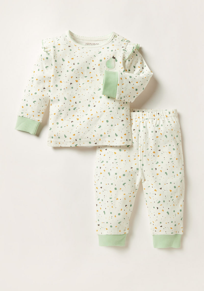 Juniors Printed Long Sleeve Top and Pyjama Set-Pyjama Sets-image-0