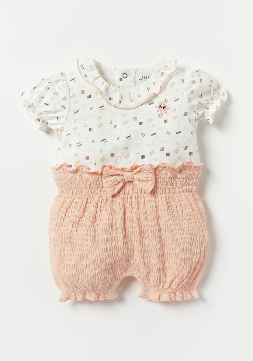Juniors All-Over Print Romper with Short Sleeves and Bow Detail-Rompers%2C Dungarees and Jumpsuits-image-0