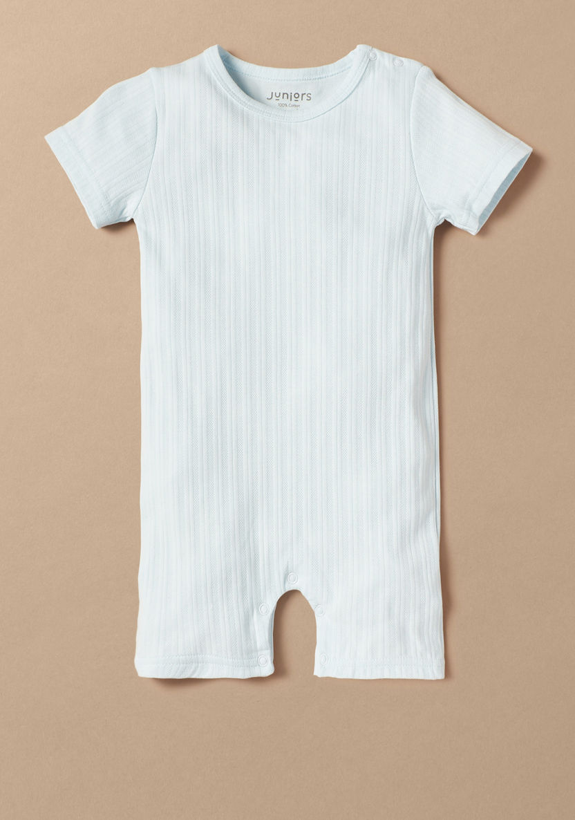 Juniors Textured Romper with Button Closure-Rompers, Dungarees & Jumpsuits-image-0