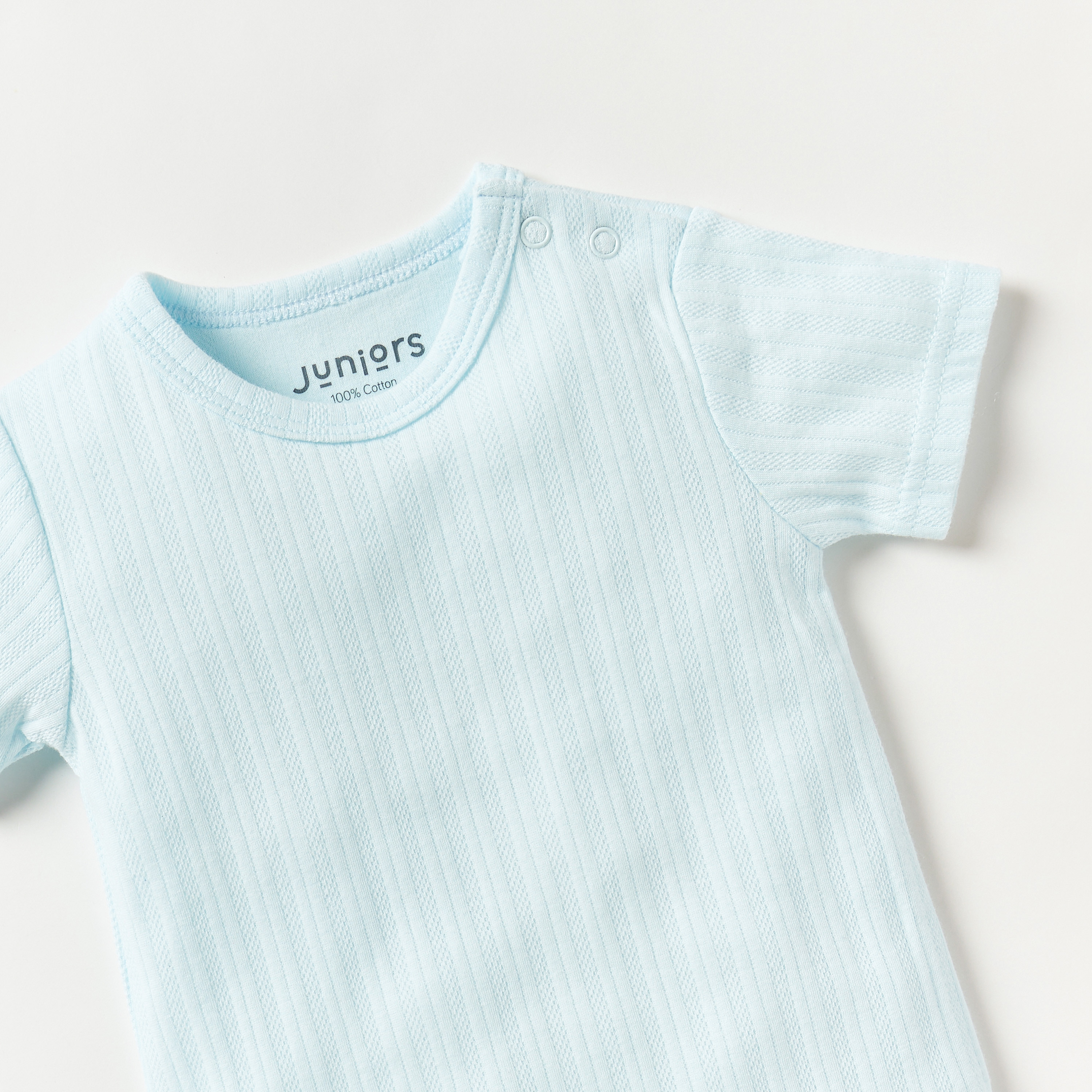 Juniors Ribbed Romper with Short Sleeves and Round Neck-baby-boys-clothing-rompers-image-2