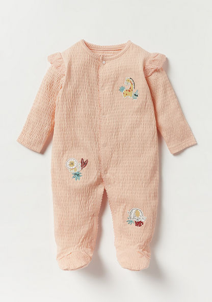 Juniors Textured Sleepsuit with Long Sleeves and Ruffle Trim-Sleepsuits-image-0