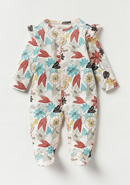 Juniors Printed Sleepsuit with Long Sleeves and Ruffle Trim-Sleepsuits-image-0
