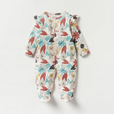 Juniors Printed Sleepsuit with Long Sleeves and Ruffle Trim