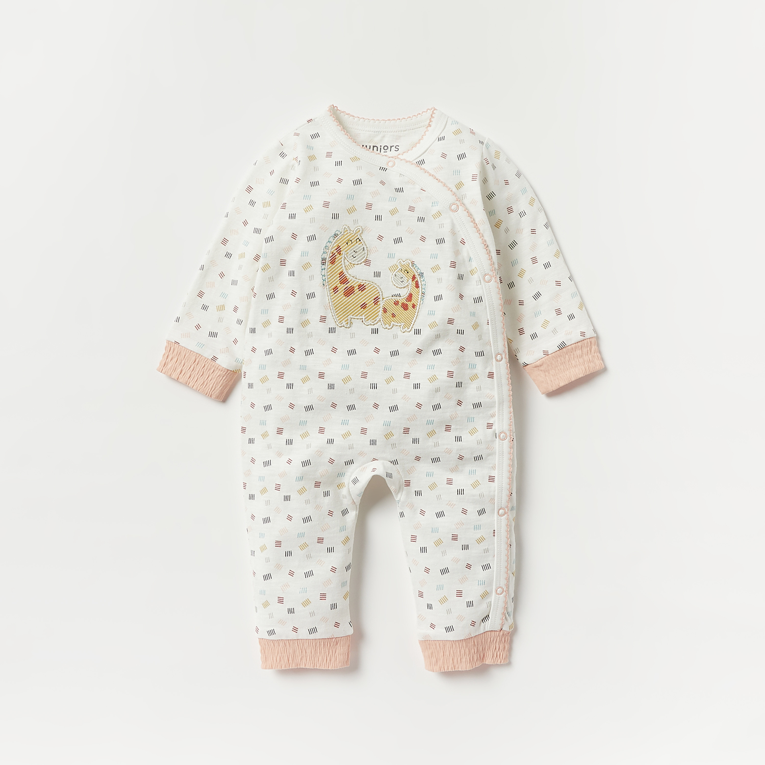 Juniors Printed Sleepsuit with Long Sleeves and Button Closure-baby-girls-clothing-nightwear-sleepsuits-image-1